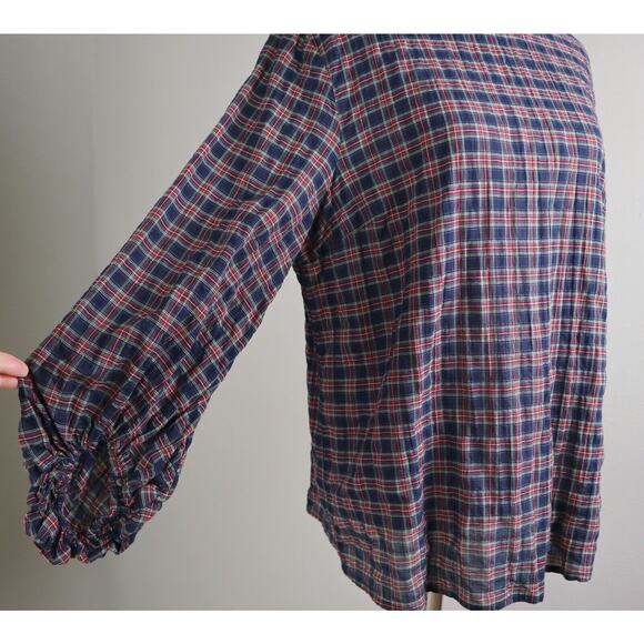 J. MCLAUGHLIN $178 Tartan Plaid Seer Sucker Textured Cotton Top Size Medium - Picture 3 of 6